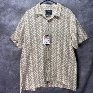 RODE SRF SK8 Crochet Yarn Dye Button Down Shirt Mens XL Tan Retro Surfer Beach